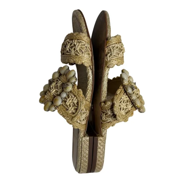 Sam Edelman Elisa Natural Raffia Slide Sandals Size 6.5 Beaded - Image 7