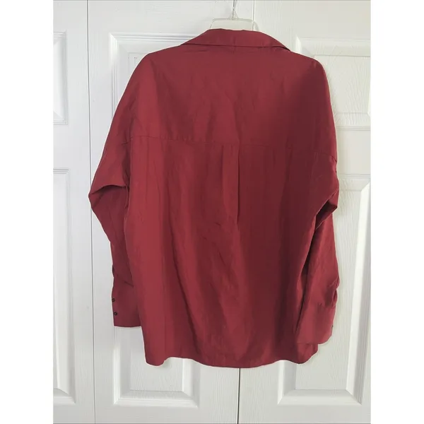 Zara Woman Oversized Tunic Blouse Womens Size XL Burgundy Red Lyocell V-Neck Top - Image 4