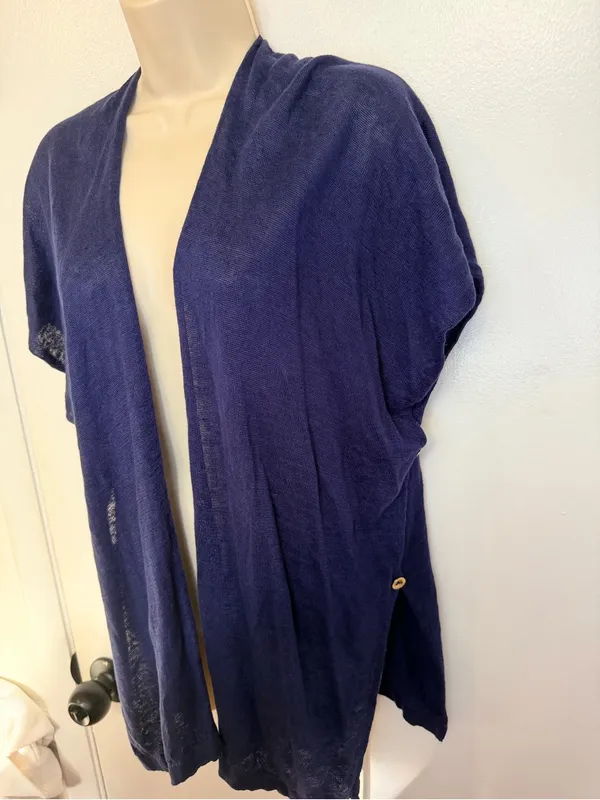 Lilly Pulitzer Linen Cardigan Sweater XXS XS True Navy Myra Open Front Drape - Image 9