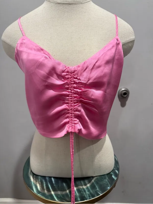 aerie Pink Satin Drawstring Cami - Image 3