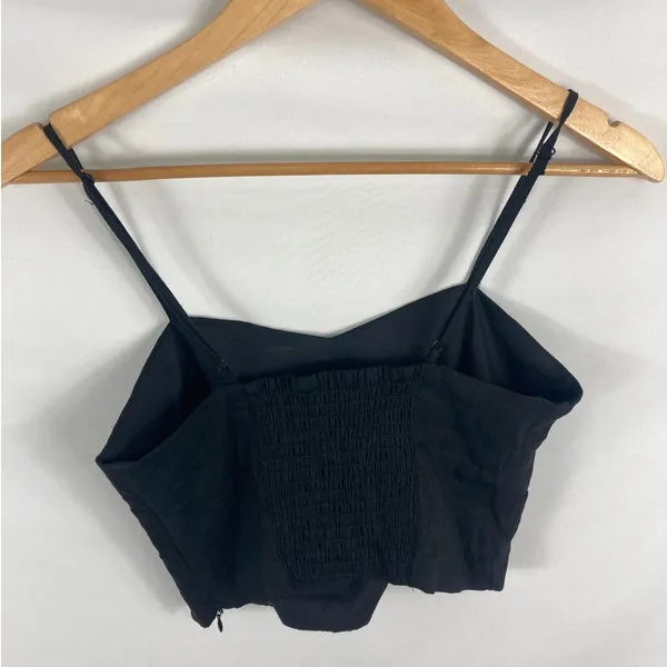 Jason Wu Cutout Front Black Linen Blend Crop Top Size Small - Image 2