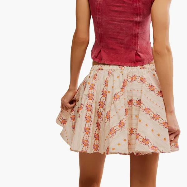 NWT Free People Gaia Floral Cotton Miniskirt Small, IVORY COMBO - Image 3