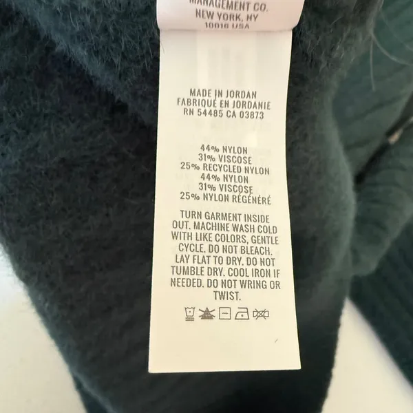 Aerie Womens Sweater S Green Ribbed Knit Balloon Sleeve Thumbhole Slit Crewneck - Image 3