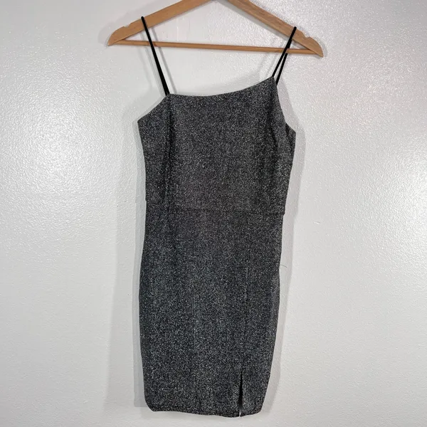 Lulus Metallic Bodycon Mini Dress Small Black Silver Glitter‎ Sparkle Party NYE - Image 3