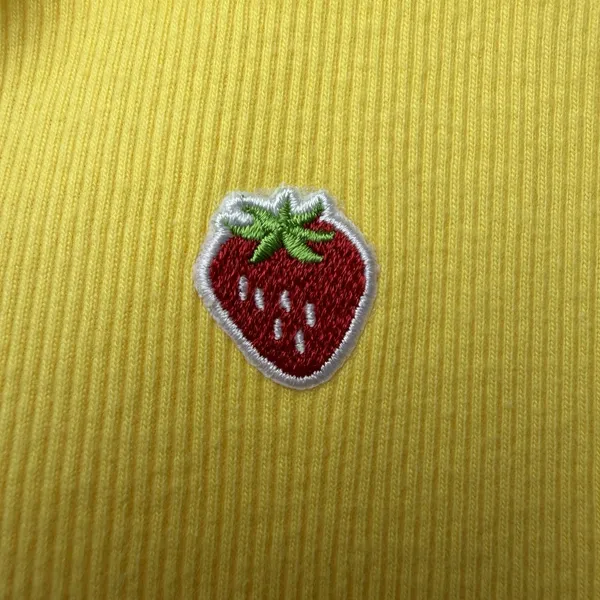 VTG Y2K Old Navy Womens Embroidered Strawberry Ribbed Lace Up Tank Size M Yellow - Image 9