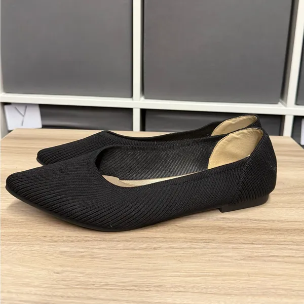 Tingrise Slip On Pointed Toe Comfortable Knit Black Women's Ballet Flats - Image 2