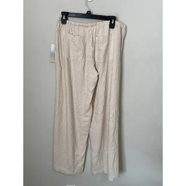 New Daydreamer Striped Wide Leg Beach Pants Tan Cream Size Large - Image 4