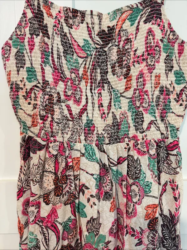 Old Navy Floral Smocked Maxi Dress - White with Pink & Teal- pockets! - Image 2
