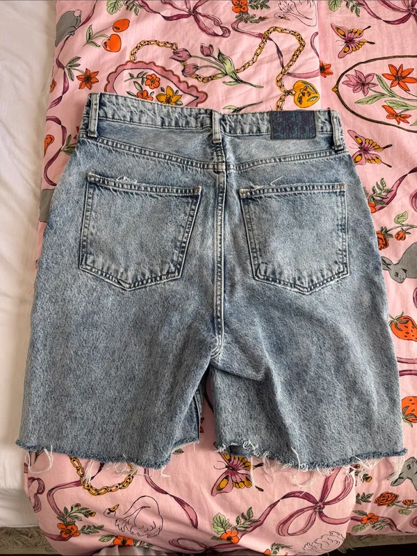 We The Free Free People Distressed Raw Hem Denim Bermuda Shorts Light Wash - Image 4