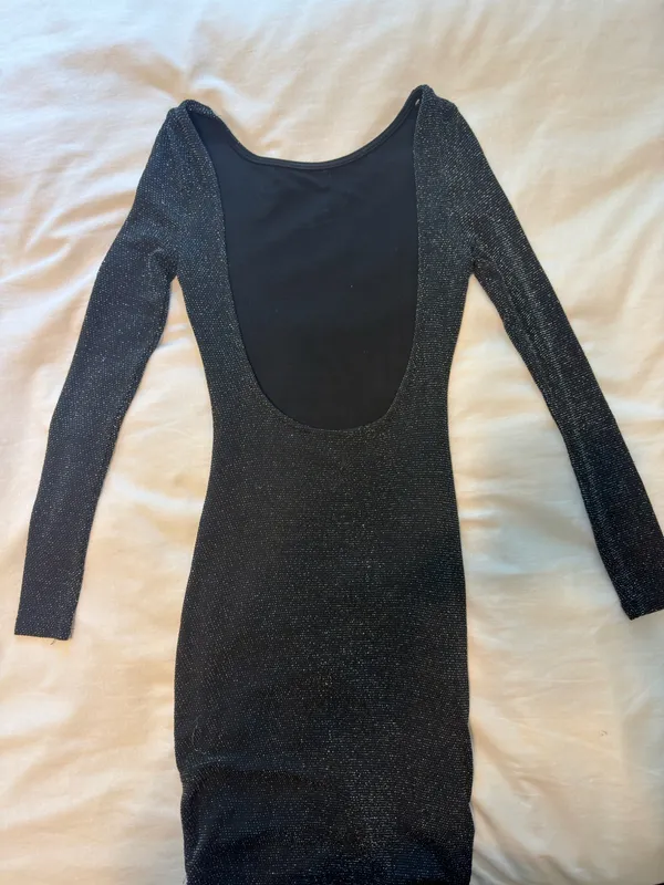 Lulus Sparkly black mini dress-low cut back - Image 4