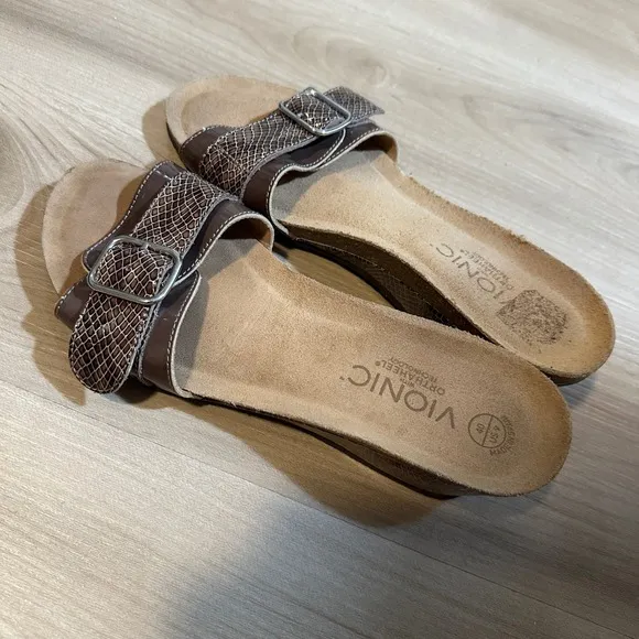 Vionic Orthaheel Technology Brown Snake Print Buckle Slide Sandals US 9 EU‎ 40 - Image 9