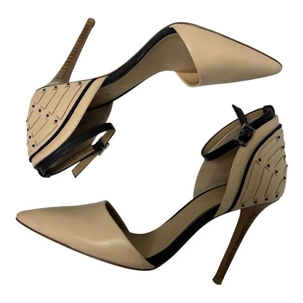 L.A.M.B. Gwen Stefani Leather Studded Stiletto Heels Pointed Nude Black Size 5.5 - Image 10