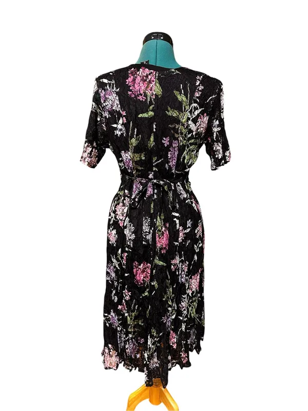 Olivia Floral Black Lace Slip Midi Dress Size M 90s Vintage - Image 3
