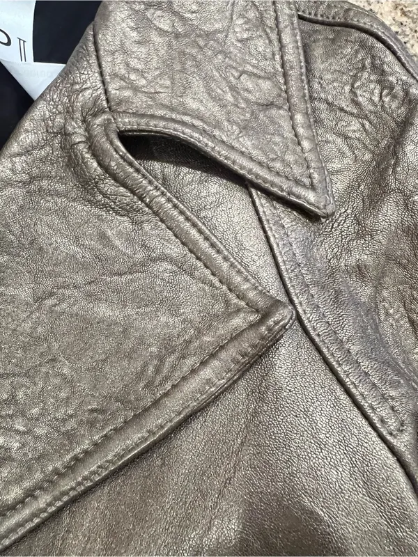 PI Poleci Metallic Bronze Thick Leather Cropped Jacket Small NWOT Tan - Image 8