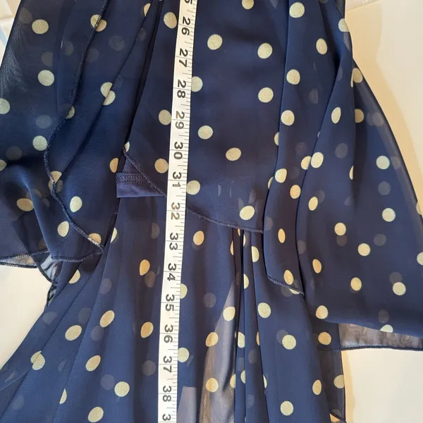 Akira Chicago Polka Dot Chiffon Hi-Lo Dress S Navy Sleeveless Nautical Old Money - Image 11