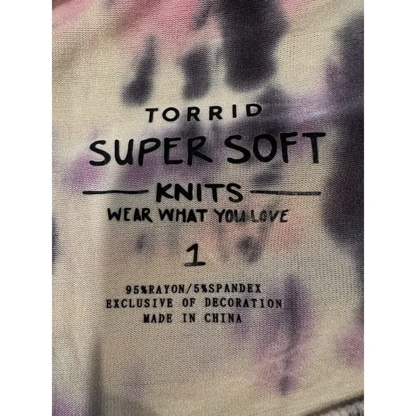 Torrid Super Soft Knit Multi Color Tie Dye Round Neck Pullover Top 1/1X Boho - Image 5