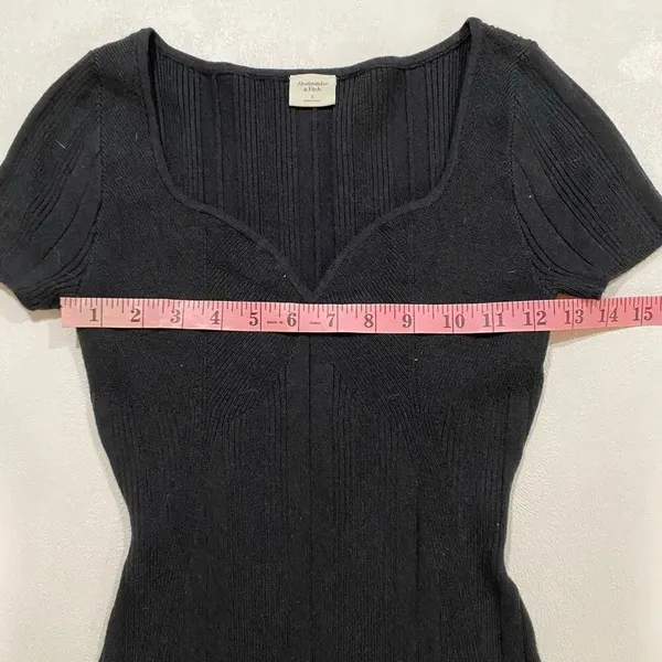 Abercrombie & Fitch Black Ribbed Bodysuit V Neck Fitted Top S - Image 5