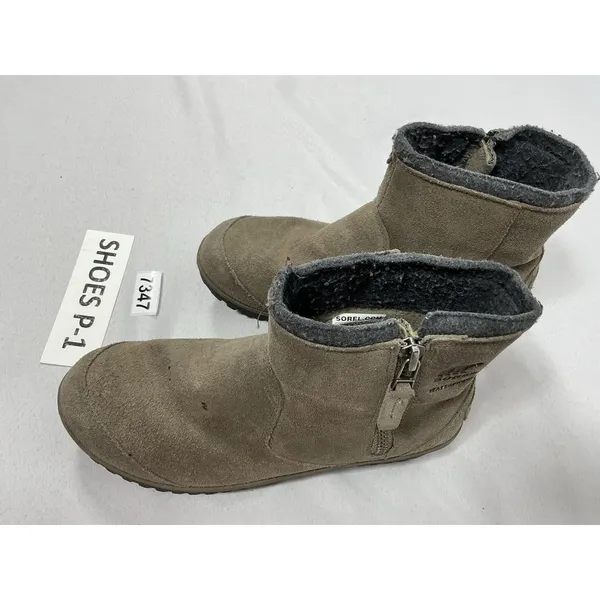 Womans Sorel Water Proof Ankle Boots 8.5 Taupe Side Zip Low Heel - Image 2