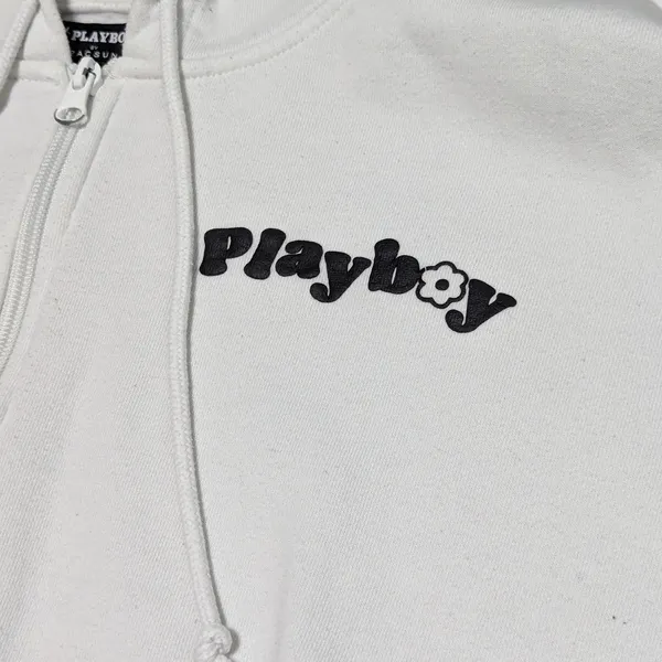 Playboy X Pacsun Camper Oversized Hoodie Full Zip Jacket White Flower Medium - Image 5