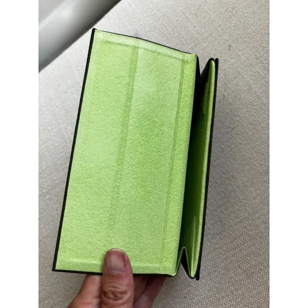 Longchamp Eyeglass Case OS Green Leather Foldable Triangular Designer Accessory‎ - Image 2