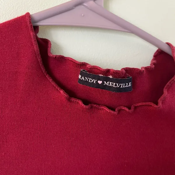 Brandy Melville Wynn Ruffle Short Sleeve Red Top - Image 4
