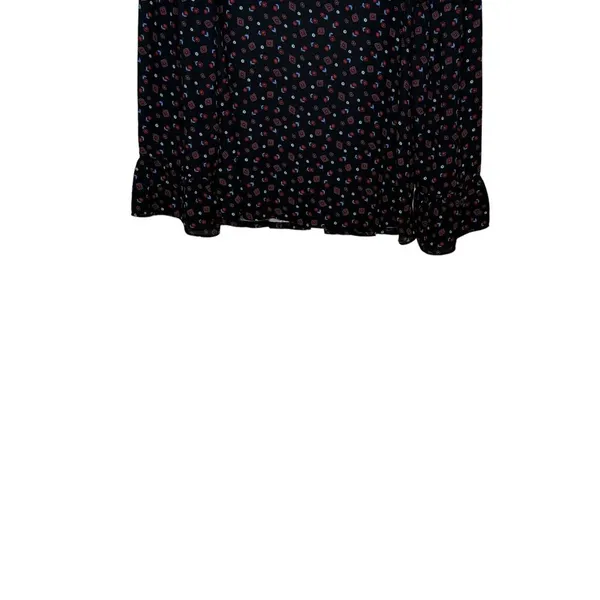 LOFT Women's Top Floral Knit Long Bell Sleeve Pleated Round Neck‎ Blouse Small - Image 4