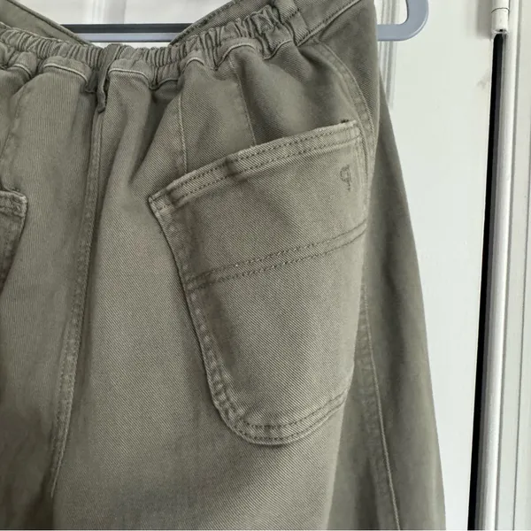Pilcro Breaker Wide Leg Cotton Pants Olive Green Elastic Waist - Size Small - Image 4