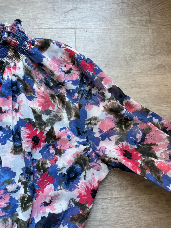 Misa Los Angeles Savanna Floral Asymmetrical Ruffle Layer Dress Size M Mock Neck - Image 8
