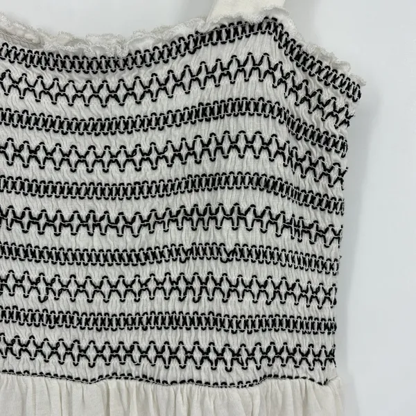 H&M Smocked Babydoll Tank Top Size XS in White & Black - Image 2