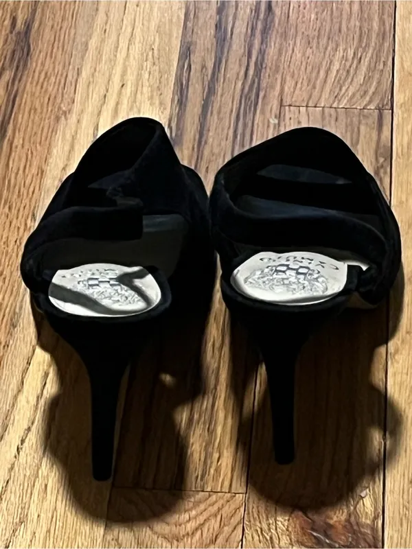 Vince Camuto Black Suede Peep Toe Slingback Heels Size 7.5 High Heel Mules - Image 3