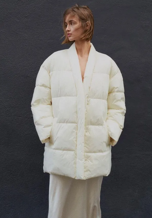 ZARA Water Repellent Puffer Padded Jacket Coat w/ Hidden Button Shinny White New - Image 9