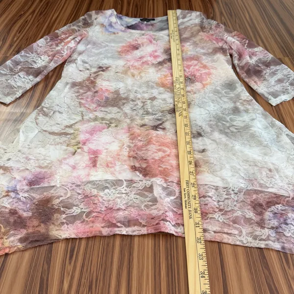 Y2K Fairycore Floral Lace Tunic Top Sheer Mesh Overlay Blouse Cal Style Size M - Image 2