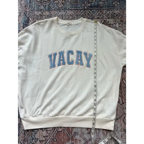 Z Supply Evereve Vacay Sweatshirt Crewneck Pullover Cream White Blue Size Small - Image 9