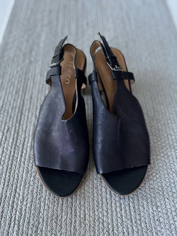 Franco Sarto Black Pebbled Leather Open-Side Slingback Block Heel Sandals Sz 8 - Image 8