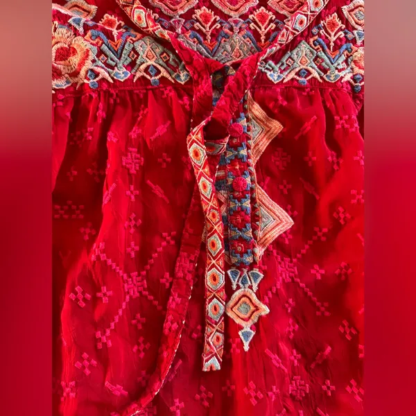 Johnny Was Long Sleeve Tunic Lightweight Red Embroidered Large V Neck Floral - Image 2