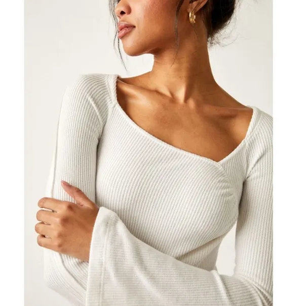Free People On A Cloud Bodysuit Ivory Hippie Boho Bell Sleeve Size Medium - Image 5