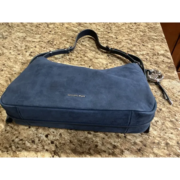 Michael Kors Nolita Medium Blue Suede Convertible Shoulder Hobo Bag 30F5GY5M2L - Image 13