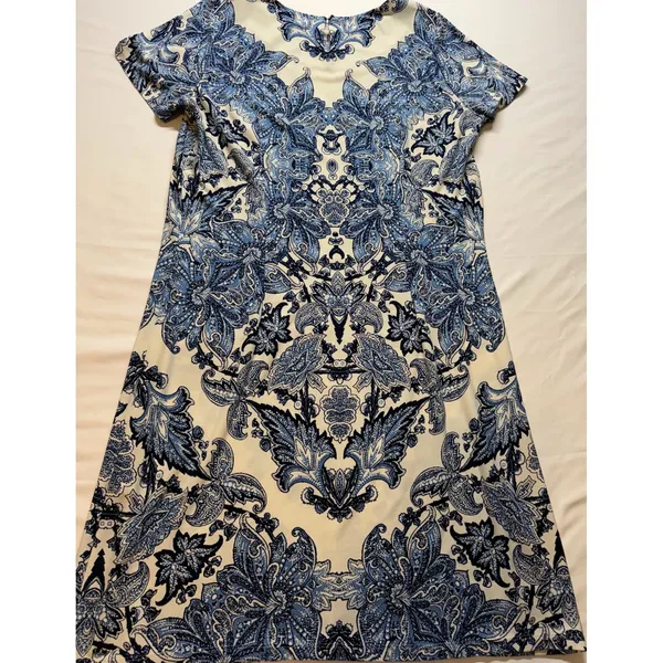 White House Black Market Dress Women Medium Blue White Paisley‎ Shift Casual - Image 7