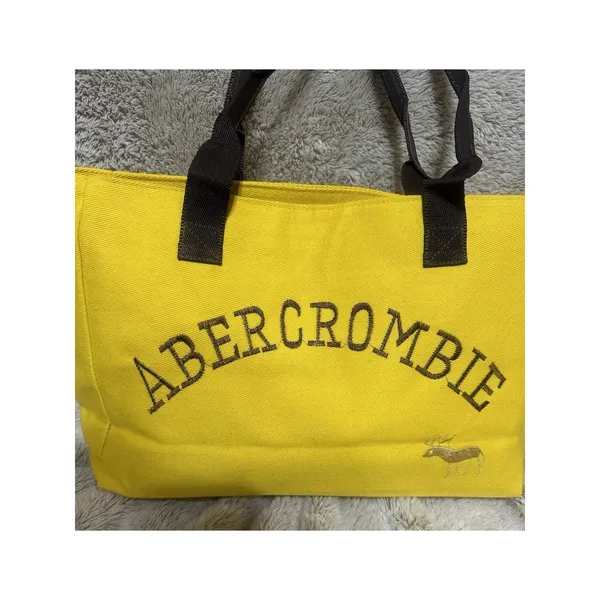 Abercrombie & Fitch Tote Bag Yellow & Brown Canvas Cotton Logo Moose Embroidery - Image 2