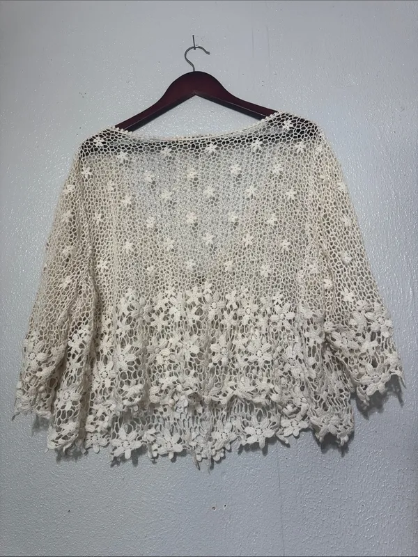 Chris McLaughlin Crochet Lace Floral Cardigan Shrug Cream Plus Size 2X - Image 7