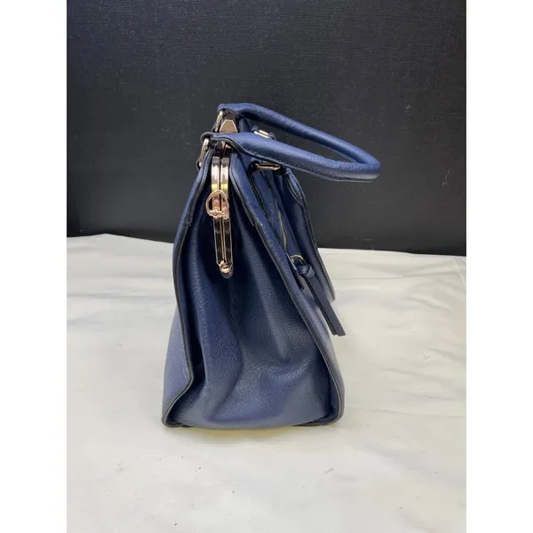Womens Navy Blue with Gold Accents Handle Bag Satchel Shoulder Bag SKU 6575 - Image 4