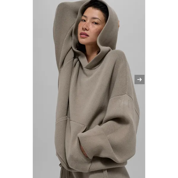 Alo Yoga Knit Hooded Sweater Scholar Size S Beige - Image 4