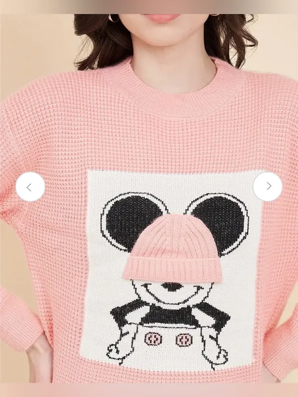 Women's Pink Crewneck Graphic Knit Sweater - Image 2