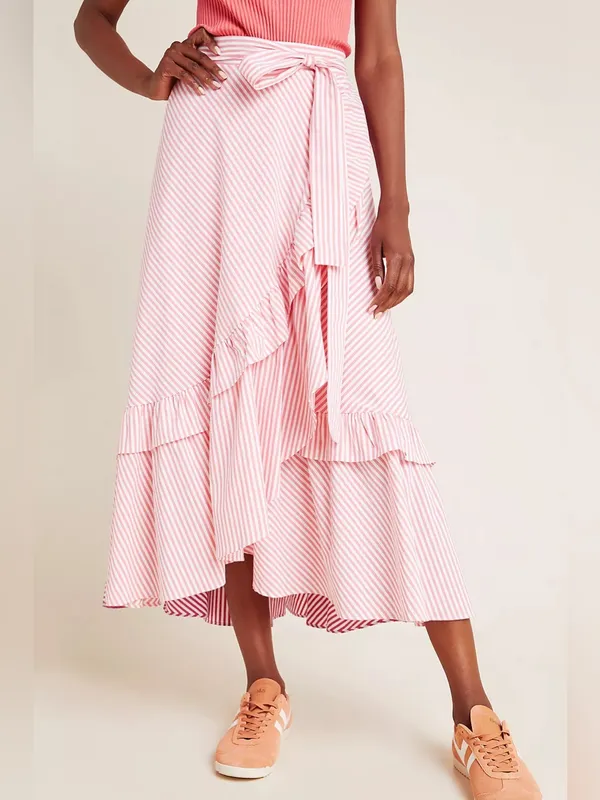 Anthropologie Maeve Penny Ruffled Striped Midi Skirt - Image 3