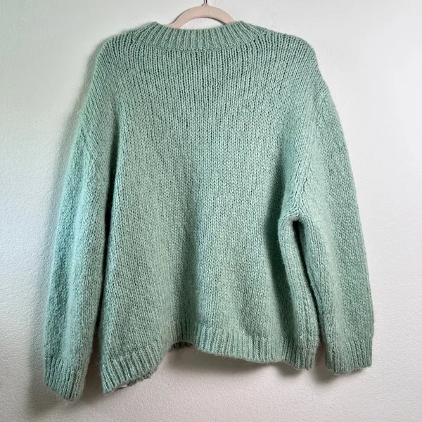 Zara Women’s Mint Green Wool Blend Chunky Cable Knit Sweater Large Long Sleeve‎ - Image 5