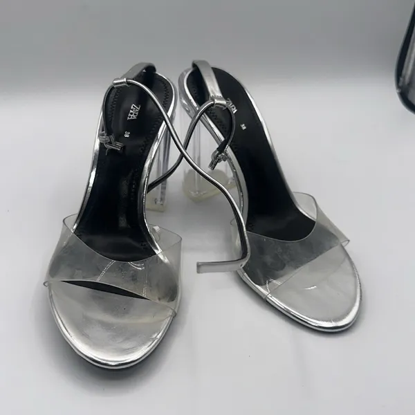Zara Silver Women's Heeled Sandals - Image 3
