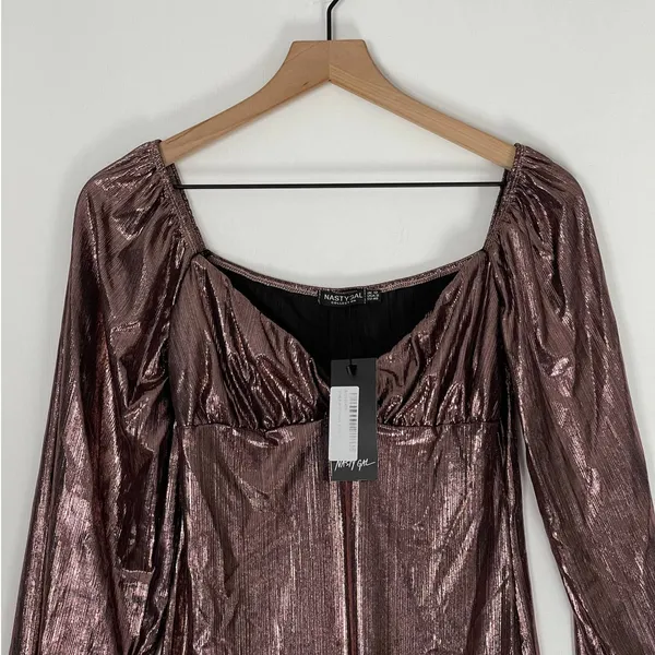 Nasty Gal Rose Gold‎ Metallic Mini Dress Size 8 NWT Night Out Party Cocktail - Image 5