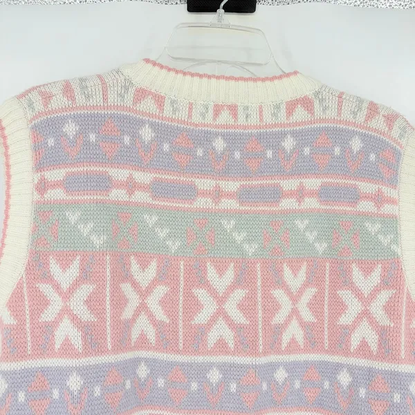 Vtg Jantzen 80s Sweater Womens Vest Sz L Fair Isle Pastel Cottagecore Grandma - Image 6
