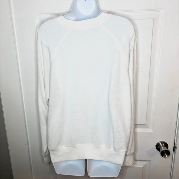 Red Dress Boutique Z Supply Happy Graphic Print Sweatshirt Ivory White Crew Neck Lightweight M - Image 8