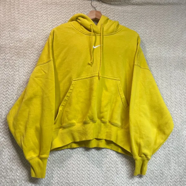 Nike Center Swoosh Yellow Oversized Boxy Pullover Hoodie‎ Streetwear Small - Image 3